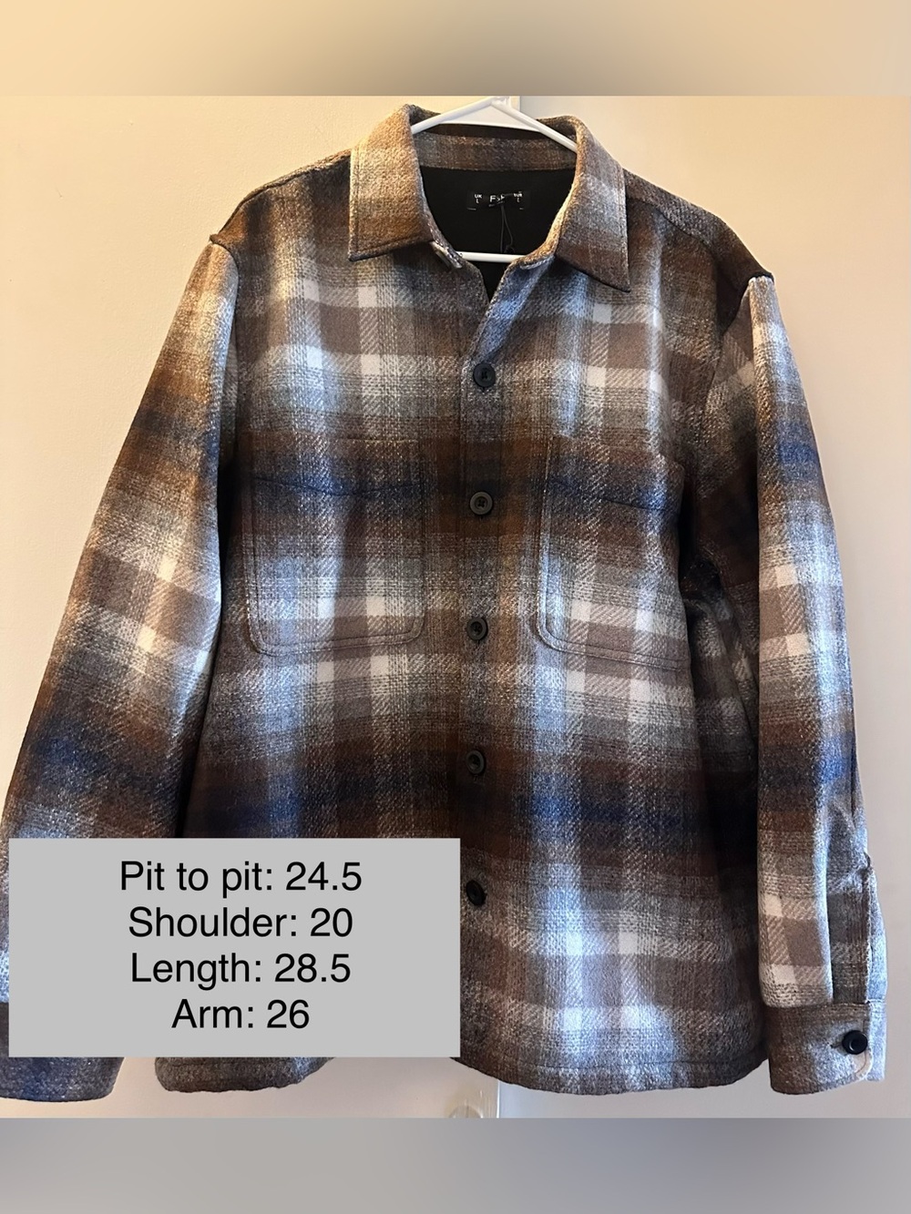F&F Edit Men's Brown and Gray Plaid Shirt Jacket Overshirt Fall L